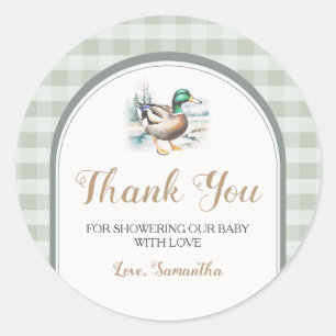 Little Duckling Gingham Baby Shower Tack Runt Klistermärke