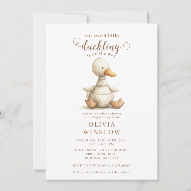 Little Duckling Watercolor Baby Shower Inbjudningar (Framsida)
