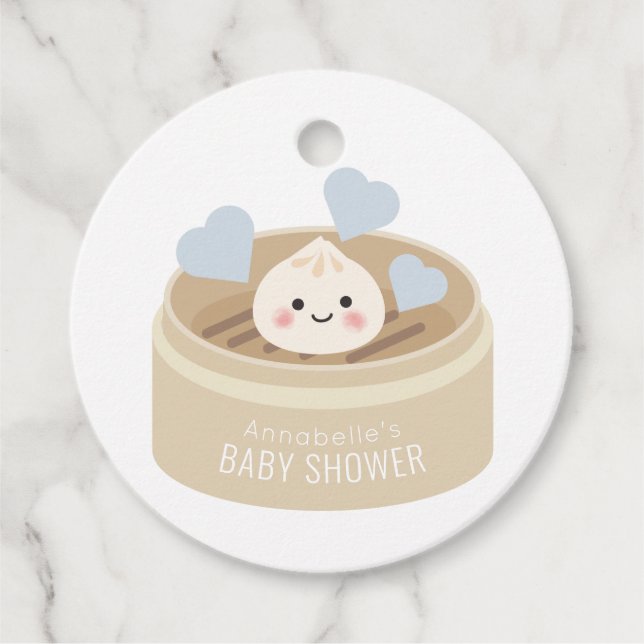 Little Dumpling Baby Shower Blue Tack Gåvor Etiketter (Framsida)