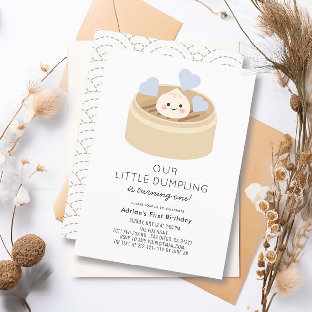 Little Dumpling Blue Boy 1st Birthday Inbjudningar (Skapare uppladdad)