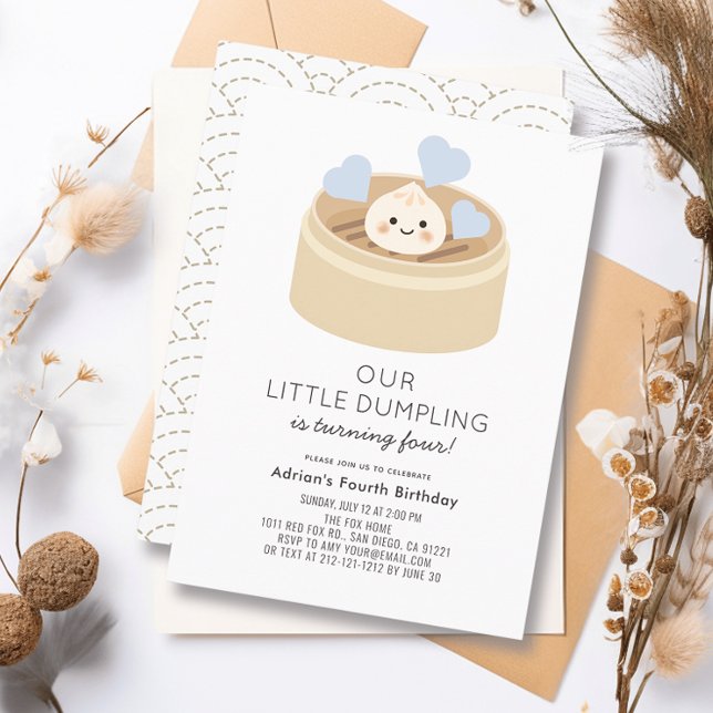 Little Dumpling Blue Boy Birthday Inbjudningar (Skapare uppladdad)