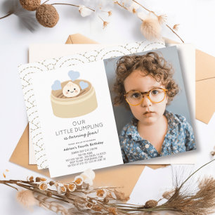 Little Dumpling Blue Boy Birthday Photo Inbjudningar