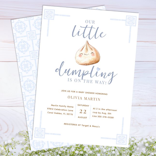 Little Dumpling Blue Watercolor Boy Shower Inbjudningar (Adorable dumpling baby shower Invitation - BLUE)
