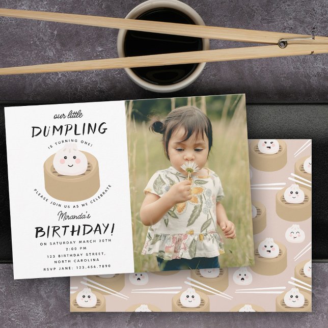 Little Dumpling Boy Girl Photo Födelsedagsfest Inbjudningar (Little Dumpling Boy Girl Photo Birthday Party)