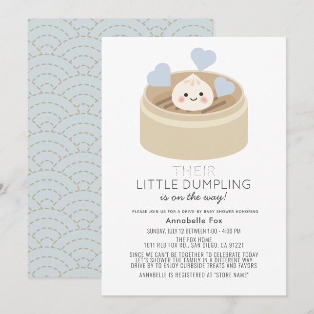 Little Dumpling Drive by Boy Baby Shower Inbjudningar (Fram/baksida)
