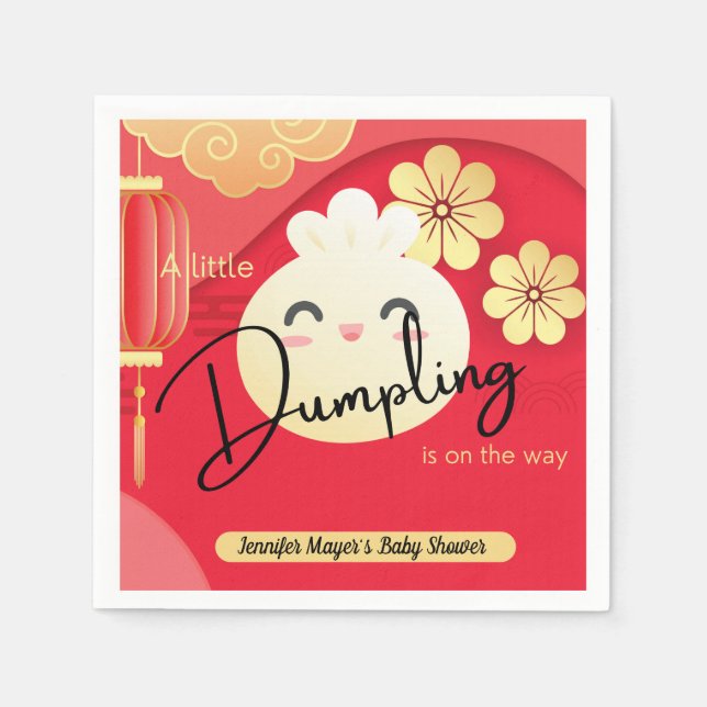 Little Dumpling Red Guld Baby Shower Napkins Pappersservett (Framsidan)