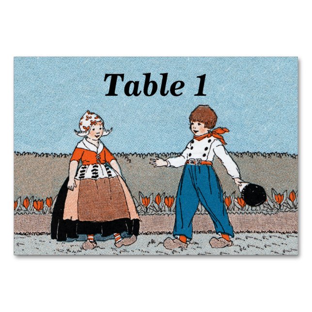 Little Dutch Girl Boy Wooden Shoes Red Tulips Bordsnummer (Framsidan)