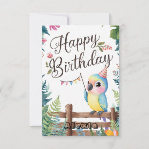Little Editable Parrot Digital Birthday Kort