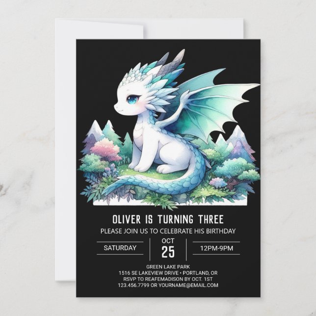 Little Elegant Dragon Birthday Inbjudningar (Framsida)