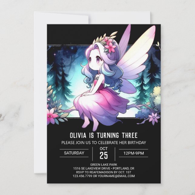 Little Elegant Fairy Birthday Inbjudningar (Framsida)