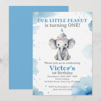 Little Elephant 1st Birthday Inbjudningar