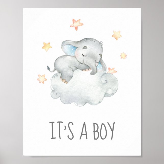 Little Elephant Baby Shower Det är ett pojktecken Poster (Framsidan)