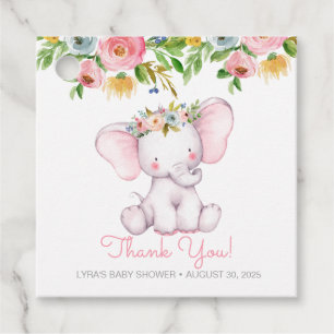 Little Elephant Blommigt Baby Shower Tack Gåvor Etiketter