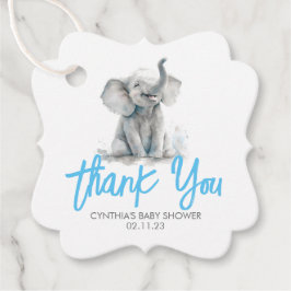 Little Elephant Blue Grått Baby Shower Tack Gåvor Etiketter