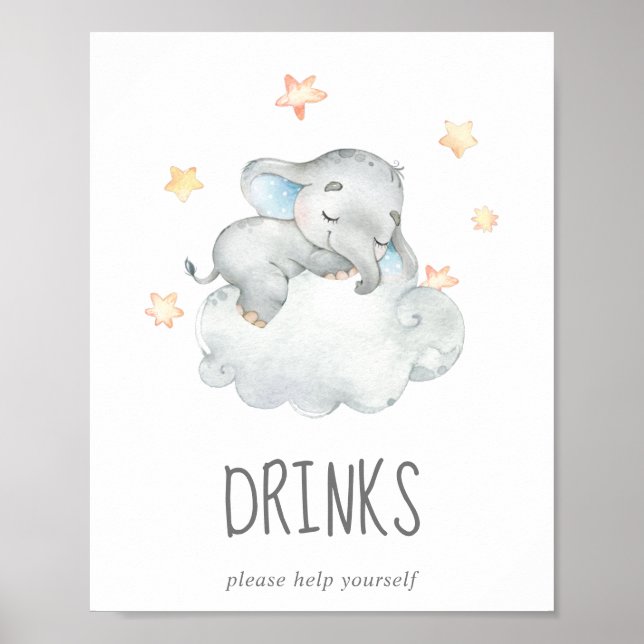 Little Elephant Boy Baby Shower Drinks Sign Poster (Framsidan)
