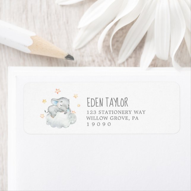 Little Elephant Boy Baby Shower Returadress Returadress Etikett (Insitu)