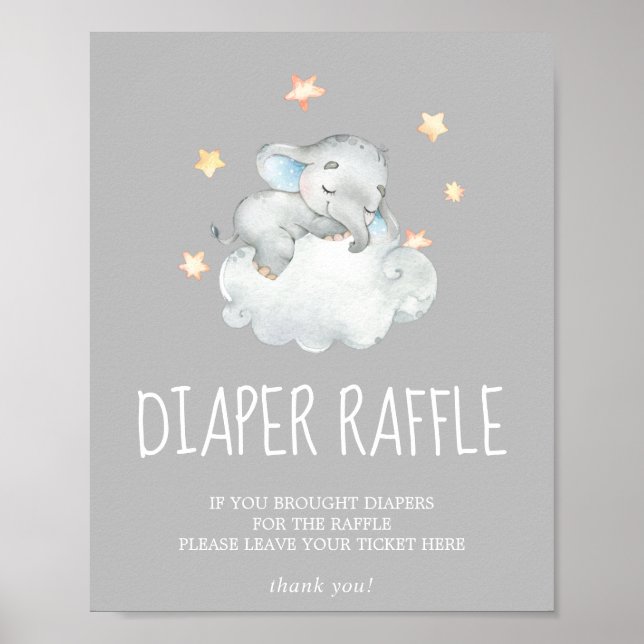 Little Elephant Boy Grått Baby Shower Raffle Poster (Framsidan)