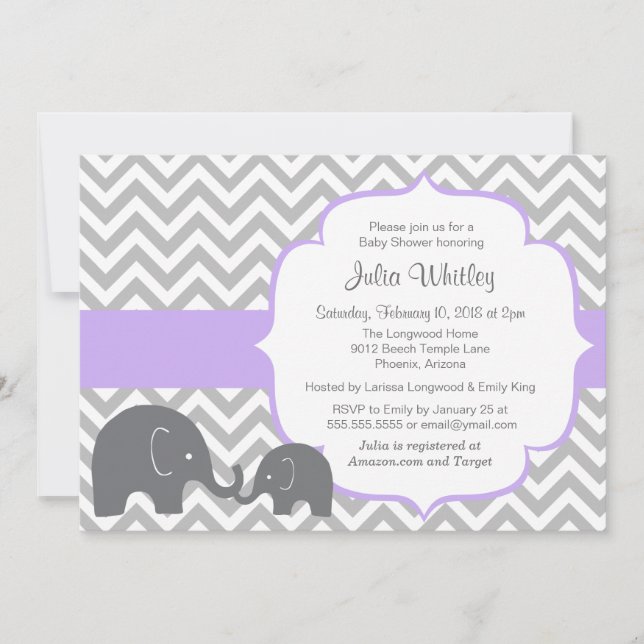 Little Elephant Chevron Editable Färg Baby Shower Inbjudningar (Framsida)