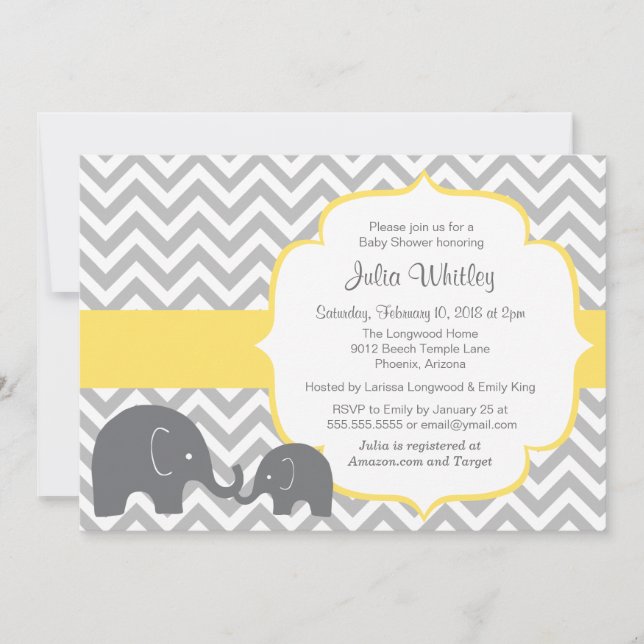 Little Elephant Chevron Editable Färg Baby Shower Inbjudningar (Framsida)