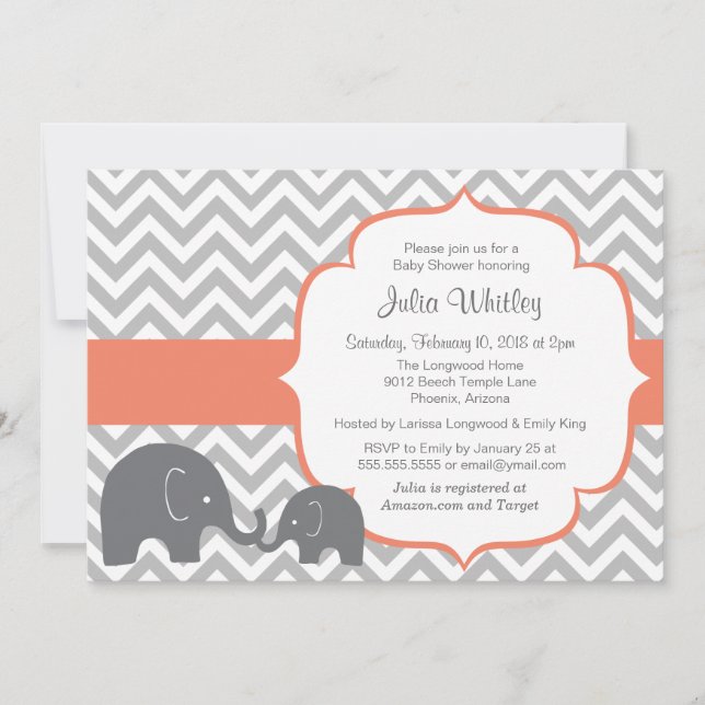 Little Elephant Chevron Editable Färg Baby Shower Inbjudningar (Framsida)