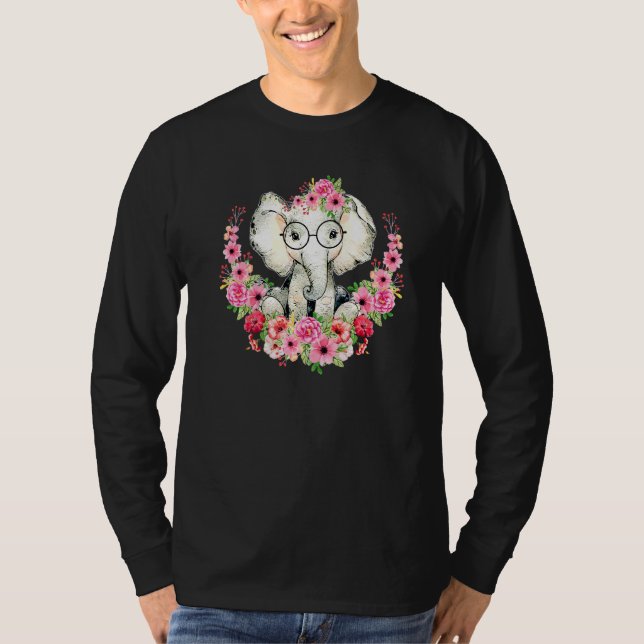 Little Elephant Cute Blommigt Animal Kids Girls Bo T Shirt (Framsida)