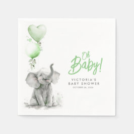 Little Elephant Cute Grönt and Grått Baby Shower Pappersservett