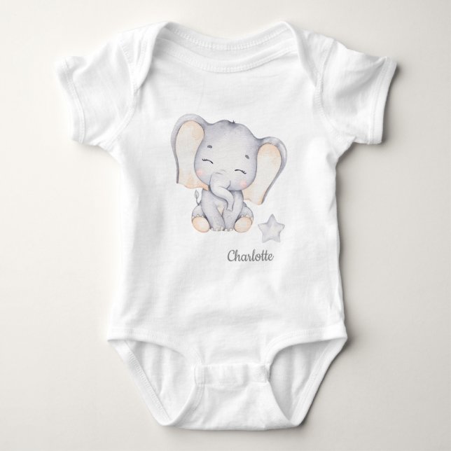 Little Elephant & Flower Baby Bodykostym T Shirt (Framsida)
