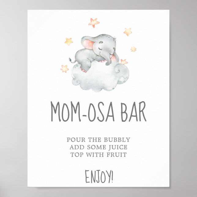 Little Elephant Girl Baby Shower Mamma-osa Pub-tec Poster (Framsidan)