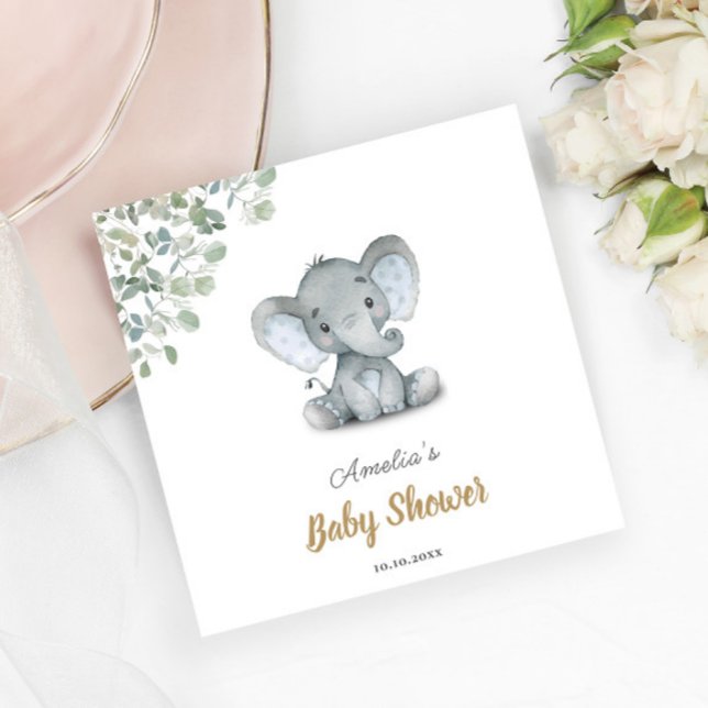 Little Elephant Greenery Baby Shower Pappersservett (Skapare uppladdad)