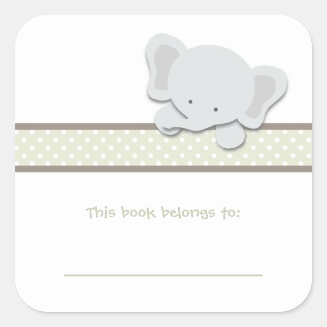 Little Elephant {Grönt} | Bokplåtar Fyrkantigt Klistermärke (Framsida)