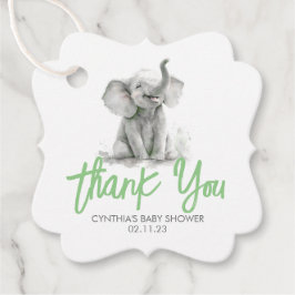 Little Elephant Grönt Grått Baby Shower Tack Gåvor Etiketter