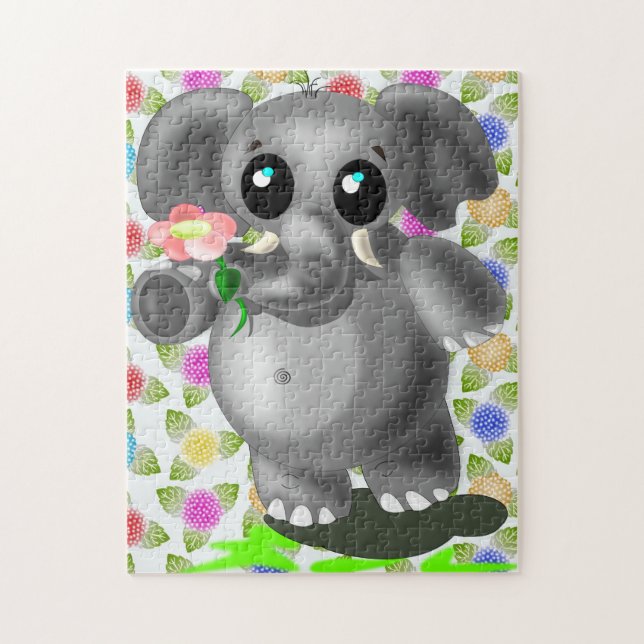 Little Elephant med Flower Jigszle Puzzle Gift Pussel (Vertikal)