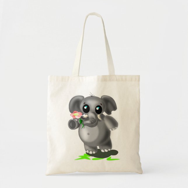 Little Elephant med Flower Tote Bag Tygkasse (Framsidan)