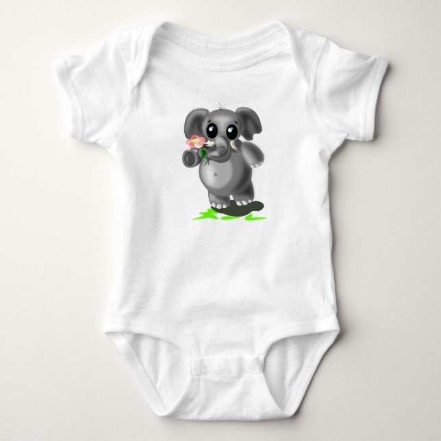 Little Elephant med Flowers Baby Bodykostym T-shirt (Framsida)