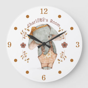 Little Elephant Nursery Large Clock Stor Klocka