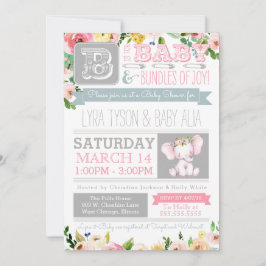Little Elephant Watercolor Blommigt Baby Shower Inbjudningar
