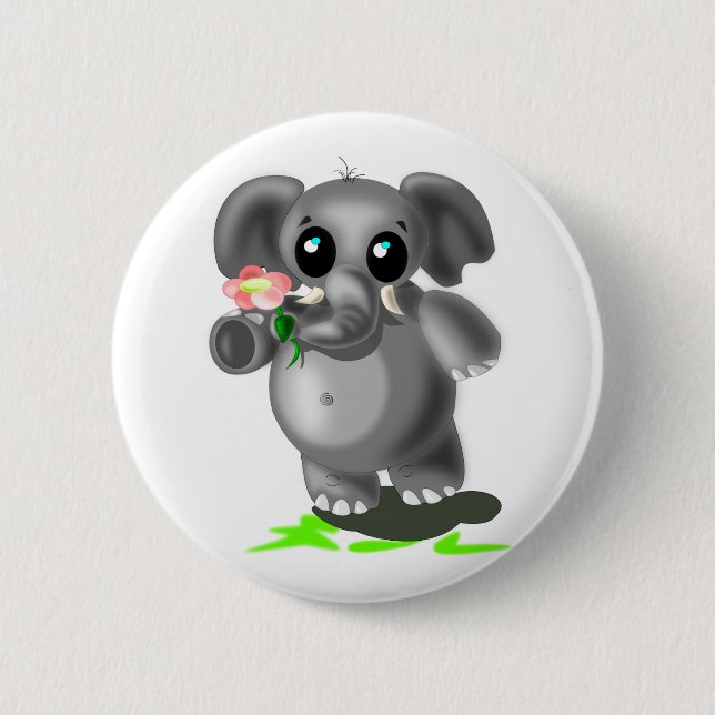 Little Elephant with Flower Button - Your Färg Knapp (Framsida)
