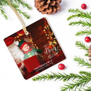 Little Elf Sees Santa Merry Julhälsningar Julgransprydnad Keramik