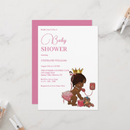 Little Ethnic Girl with a Krona Baby Shower Inbjudningar