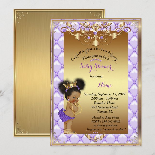Little etnic Princess, Baby Shower bjudning. Inbjudningar (Fram/baksida)