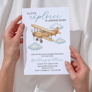 Little Explorer Baby Shower Travel Äventyr Inbjudningar