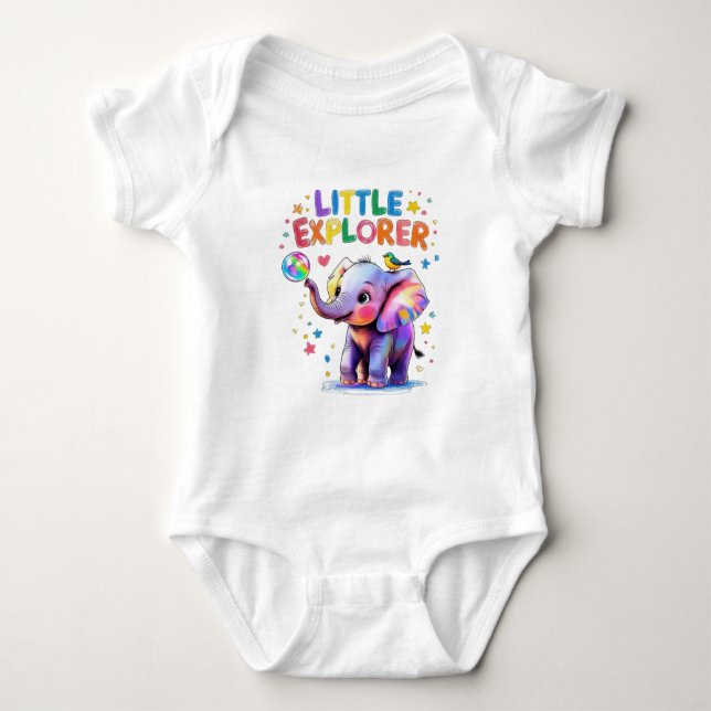 Little Explorer Crayon Stil Baby Elephant T Shirt (Framsida)