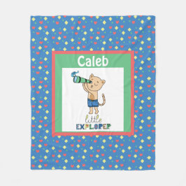 Little Explorer, Cute Personlig Barn Bl Fleecefilt