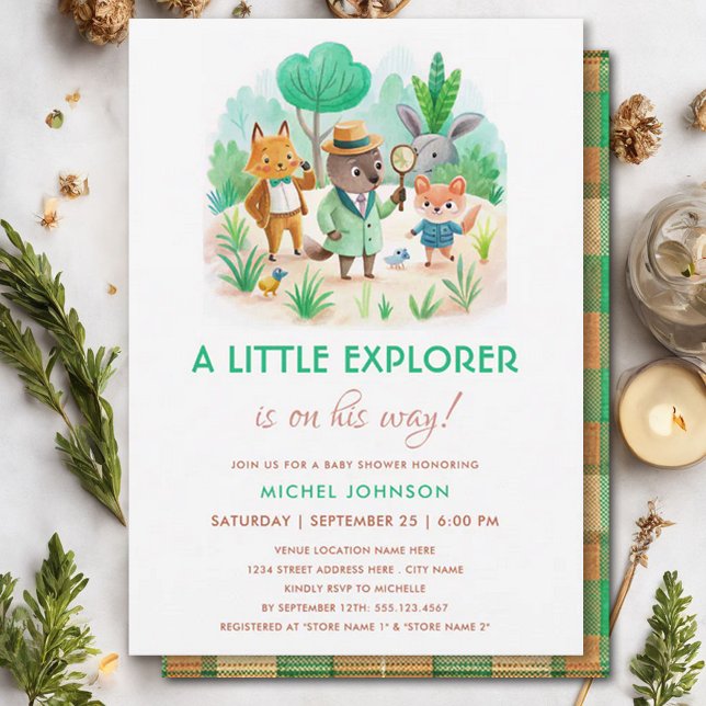 Little Explorer Forest detektiv Boy Baby Shower Inbjudningar (Skapare uppladdad)