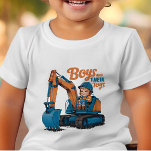Little Explorer Riding Blue Construction Beast T Shirt