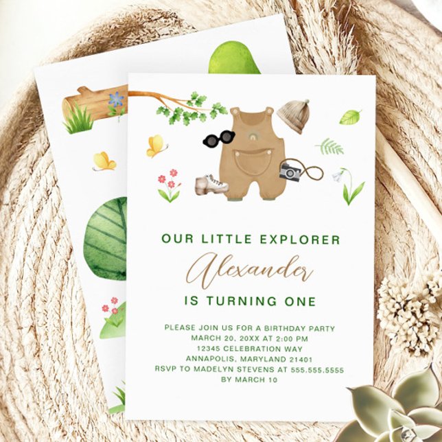 Little Explorer Träskogsutflykt Födelsedag Inbjudningar (Skapare uppladdad)