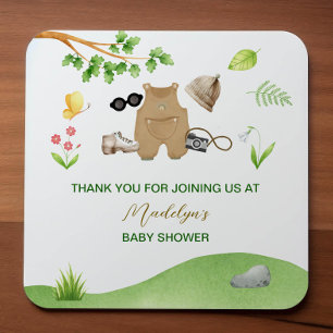 Little Explorer Woodland Forest Hiking Baby Shower Fyrkantigt Klistermärke