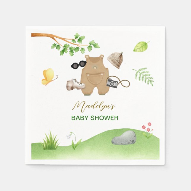 Little Explorer Woodland Forest Hiking Baby Shower Pappersservett (Framsidan)