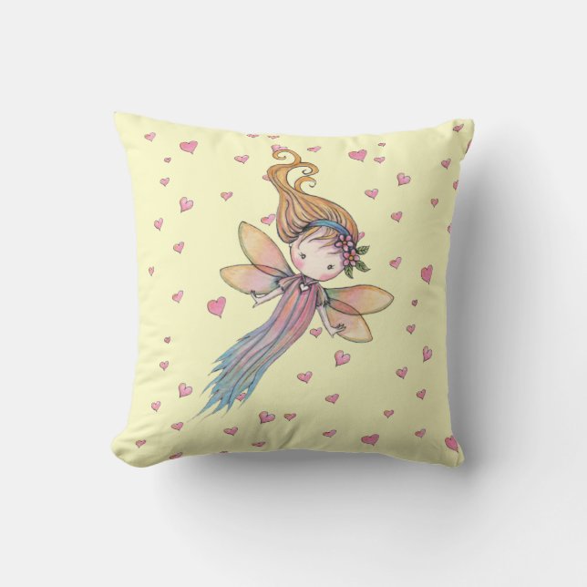 Little Fairy and Hearts Pillow for Girls Kudde (Framsida)