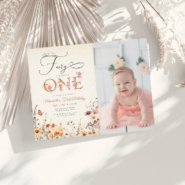 Little Fairy Blommigt Garden Photo First Birthday Inbjudan Vykort